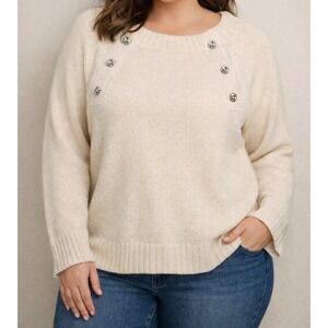 J.Crew Wool Blend Sweater NWT Size 2X Rhinestone Buttons Preppy Quiet Luxury